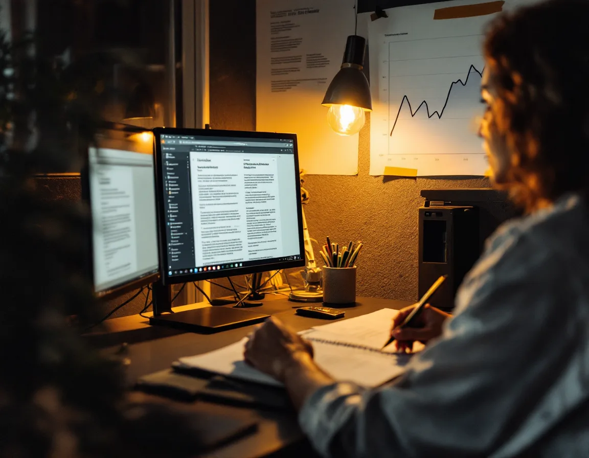 A long-form article being edited beside a chart of climbing rankings